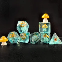 BesCon Industrial Co. Novelty Mushroom Poly Blue, Yellow /Silver (7) Terningsett* Sett