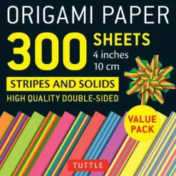 Tuttle Studio Origami Paper 300 sheets Stripes and Solids 4" (10 cm): Tuttle Origami Paper: Double-Sided Origami Sheets Printed with 12 Different Designs* Tegne- & Maleutstyr