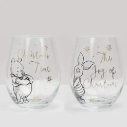 Disney-jul Glass^Pooh and Piglet Christmas Glasses Set of 2