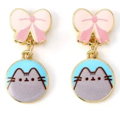 Pusheen Bow Golden Enamel Drop Earrings* Smykker|Smykker