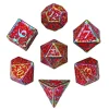 Udixi Dice Sett^Rainbow Metal Poly Pattern Druid Red /Gold (7)