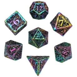 Udixi Dice Rainbow Metal Poly Pattern Druid (7)* Sett