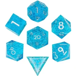 Udixi Dice Sharp Edge Resin Poly Cocktail Blue, Green /Silver (7)* Sett