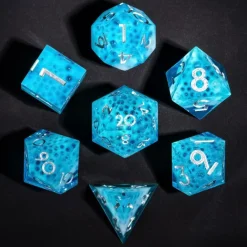 Udixi Dice Sharp Edge Resin Poly Cocktail Blue, Green /Silver (7)* Sett