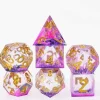 Udixi Dice Sharp Edge Resin Poly Color Sinking Pink, Purple /Gold (7) Terningsett* Sett