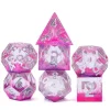 Udixi Dice Sett^Sharp Edge Resin Poly Color Sinking Pink /Silver (7) Terningsett