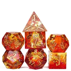 Udixi Dice Sharp Edge Resin Poly Flame /Gold (7) Terningsett* Sett