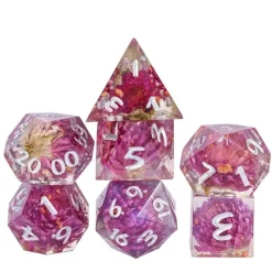 Udixi Dice Sharp Edge Resin Poly Flower Gomphrena Globosa /Silver (7) Terningsett* Sett