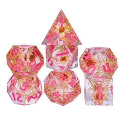Udixi Dice Sharp Edge Resin Poly Flower Little Star /Pink (7) Terningsett* Sett