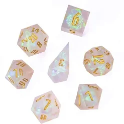 Udixi Dice Sett^Sharp Edge Resin Poly Frosted White /Gold (7) Terningsett