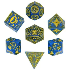 Udixi Dice Sett^Sharp Edge Resin Poly Pattern Ghost Pirate Blue /Yellow (7)