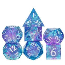 Udixi Dice Sharp Edge Resin Poly Two-Color Glitter Paper Purple, Blue /Silver (7)* Sett