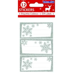 Klistremerker|Julepynt^Silver Flakes Christmas Labels