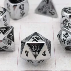 Gyld Sett|Tilbehør^Slashing Damage Poly Dice Set Metal Chrome /Black (7)