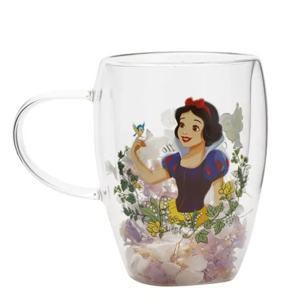 Glass^Snow White Floral Decorative Glass Mug