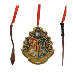 Harry Potter-jul Wand, Crest and Broom Hanging Decorations Set of 3* Julekuler|Julepynt