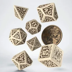 Q-Workshop Witcher Leshen The Master of Crows Poly Brown /Beige w /Coin (7) Terningsett, Witcher* Sett