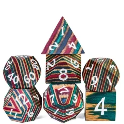 Udixi Dice Wood High Quality Colorful Striped Rainbow /White (7)* Sett