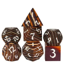 Udixi Dice Wood High Quality Colorful Striped Brown, Orange /White (7)* Sett