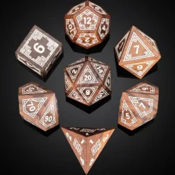 Udixi Dice Sett^Wood Poly Golden Sandalwood Pattern /White (7)